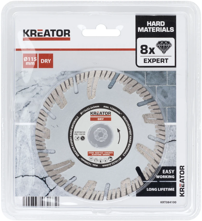 Kreator KRT084100 Deimantinis pjovimo diskas, 115mm, 22.2mm, 9 segmentai, 9mm, 2.00mm, 1.20mm, 8