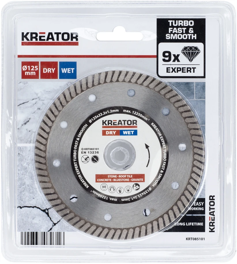 Kreator KRT085101 Deimantinis pjovimo diskas, 125mm, 22.2mm, 1.2mm, 0.8mm, 9mm, 9