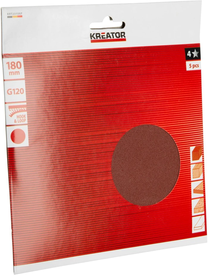 Kreator Šlifavimo diskai KRT231557, Ø180mm, G120, 5vnt., Velcro