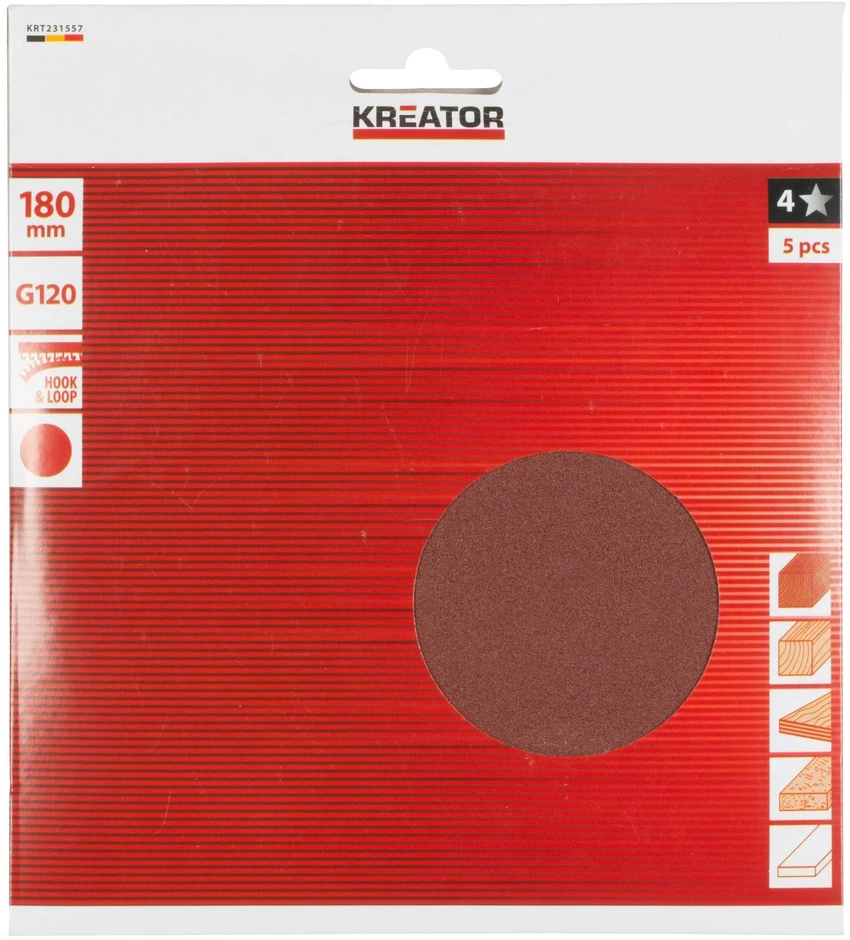 Kreator Šlifavimo diskai KRT231557, Ø180mm, G120, 5vnt., Velcro