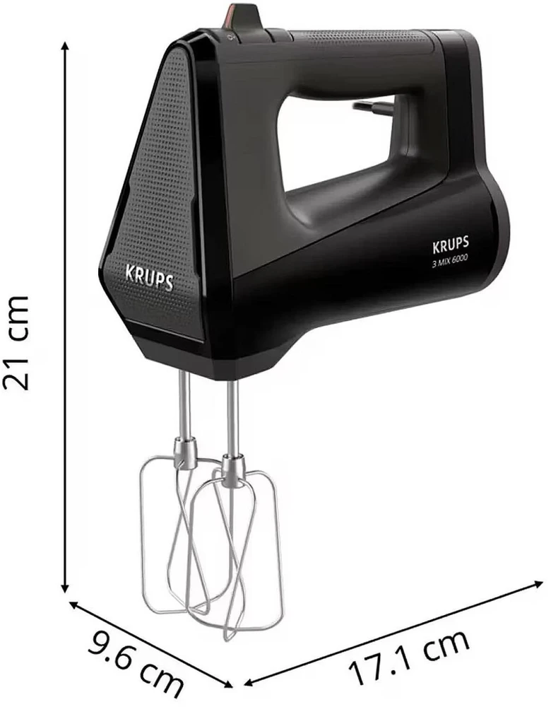 Plakiklis Krups rankinis mikseris 3MIX 6000 GN6028 7211419127, 600W, 5 greičiai, turbo režimas, plakimo priedas, tešlos priedas