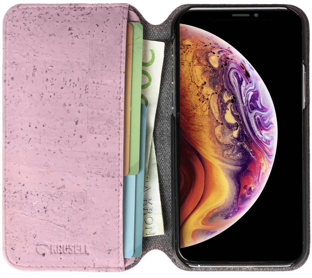 Rožinis telefono dėklas-pinigine Krusell Birka iPhone 11 Pro