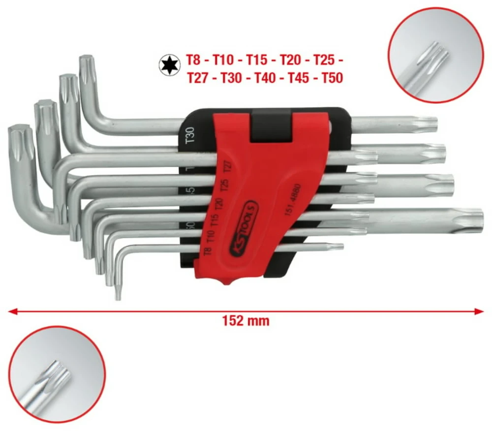 L- raktų komplektas TORX ,T8-T50, 10vnt, ilgi, KS Tools