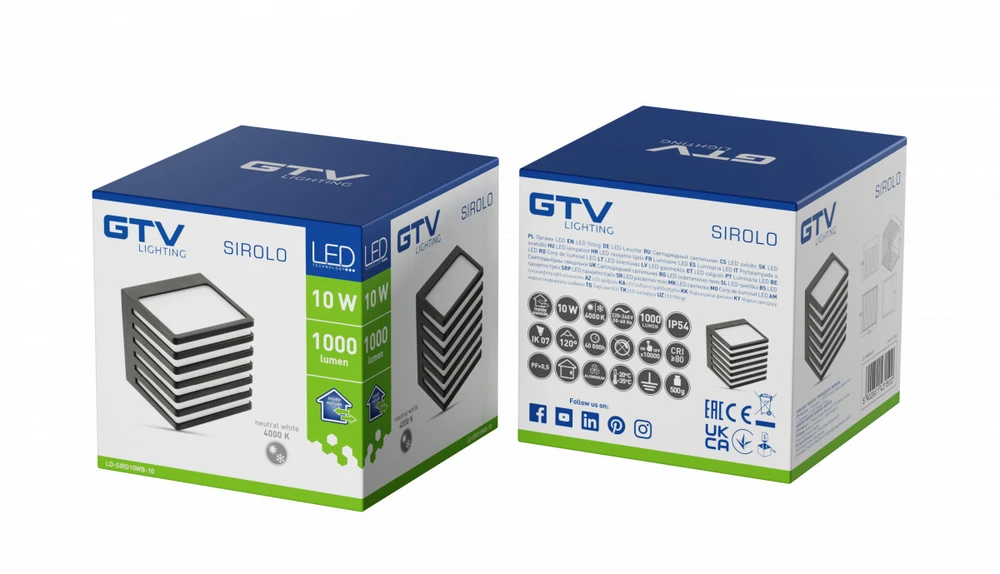 Lauko sieninis LED šviestuvas SIROLO, 10W, 1000lm, 4000K, IP54, Juodas, GTV