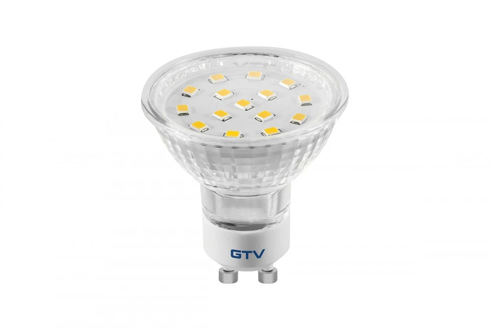 GTV LED lemputė 5W, GU10, SMD 2835, šiltai balta, AC220-240V, stiklinė, spindulio kampas 38*,