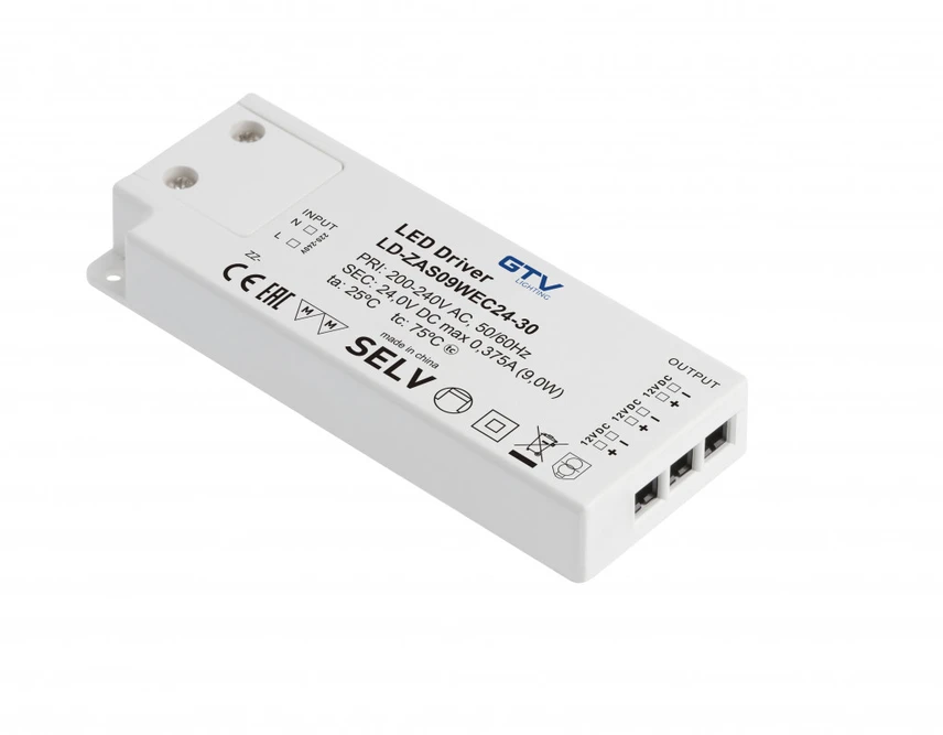 GTV LED POWER SUPPLY SLIM EASY CLICK 24V,9W, input 220-240VAC, IP20, dimensions 103x41x12 mm w