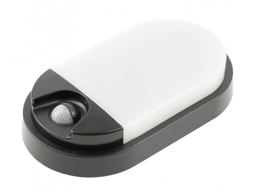 GTV TULON luminaire with motion sensor, LED, 15W, 1350lm, 4000K, AC220-240V, IP54, oval, juodas