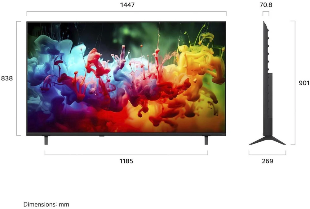 Lg 65QNED7EB3C.AEUD televizorius, 165cm 65 coliai, 3840x2160 pikselių, QNED, 4K Ultra HD, Mini-LED, webOS 26, 3x HDMI