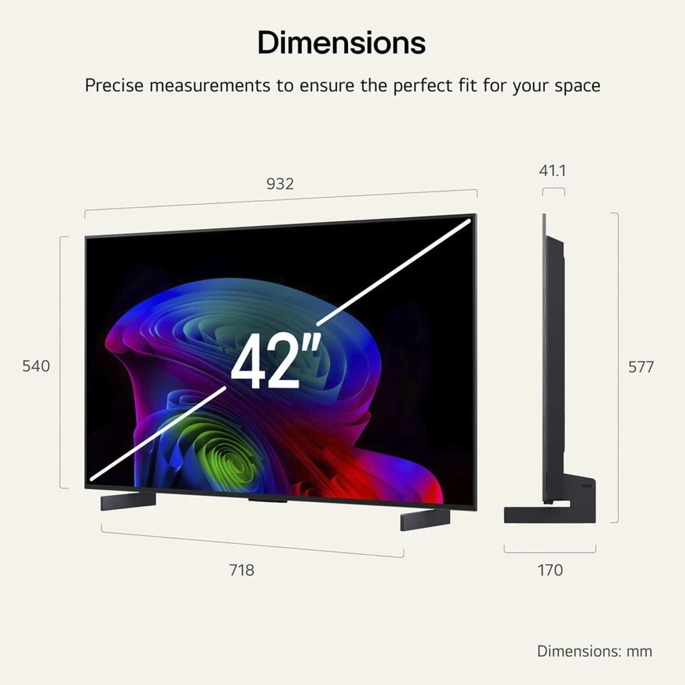 LG OLED televizorius OLED42C6ELB.AEUD, 105,5 cm, 3840x2160, 165 Hz, 4x HDMI 2.1, webOS 26, Dolby Vision, Dolby Atmos, VRR, ALLM
