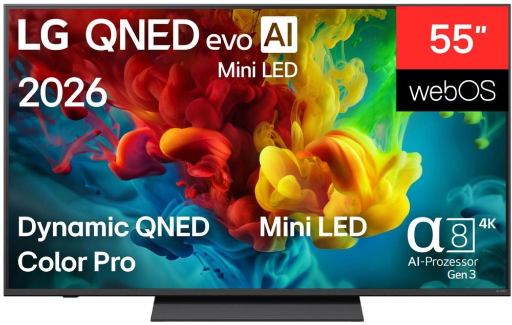 Lg televizorius 55QNED83B6A.AEUD, 139cm, 4K UHD, Mini LED, 120Hz, webOS 26, HDR10, Filmmaker Mode, Game Optimizer, ALLM, VRR