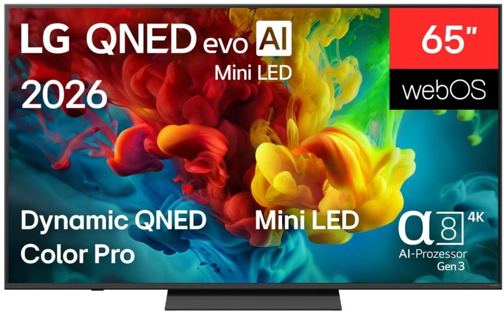 Lg televizorius 65QNED83B6A.AEUD, 164cm, 3840x2160, Mini LED, 120Hz, webOS 26, HDR10, HLG, FreeSync Premium, VRR, ALLM, WLAN