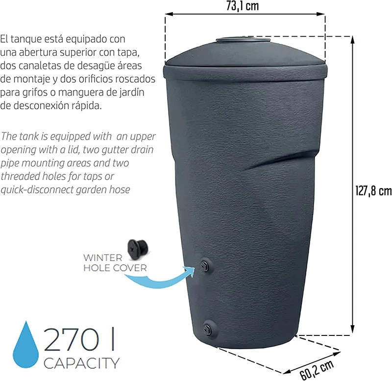 Prosperplast lietaus vandens talpykla wallycan 270l antracit
