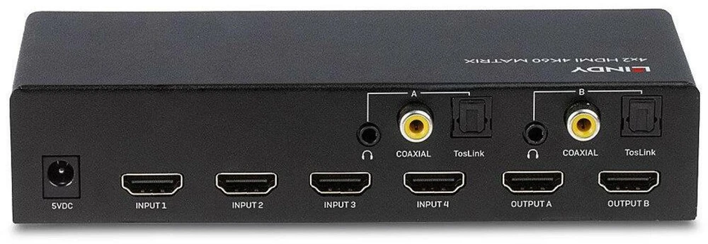 AV Jungiklis - LINDY 4x2 HDMI 4K60 Matrix su EDID Valdymu ir Dvigubas Garso Išgavimas