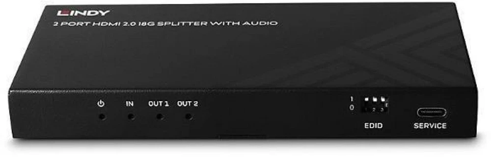 HDMI Skirstytuvas - LINDY 2 Prievadų HDMI Skirstytuvas 8K60, 48G, Su Garso Ištraukimu ir Sumažinimu, Juodas
