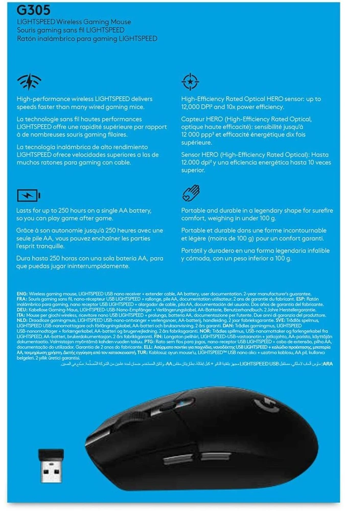 Pelė žaidimams Logitech G305, juodos spalvos