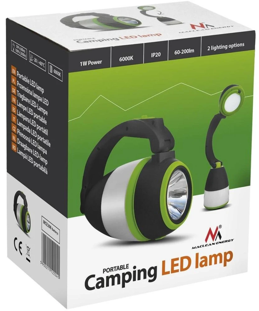 Lampa „Maclean“ 3 viename LED lempa, stovyklavimo, stalo, žibintuvėlis, 1 W, 60–200 lm, šaltai balta 6000 K, maitinama 3 x AA 1,5 V baterijomis, MCE294