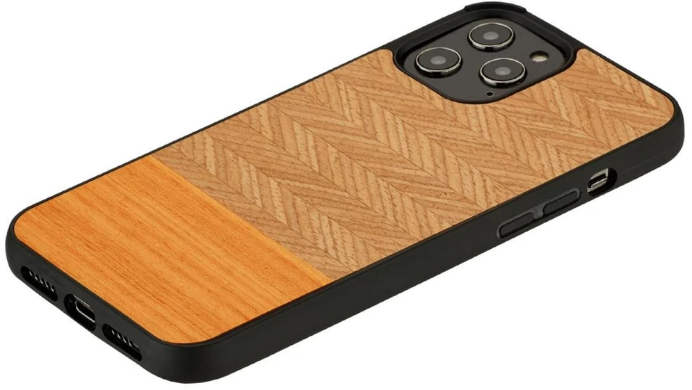 MAN&WOOD dėklas iPhone 12/12 Pro silkės kaulo rašto arancia juodas