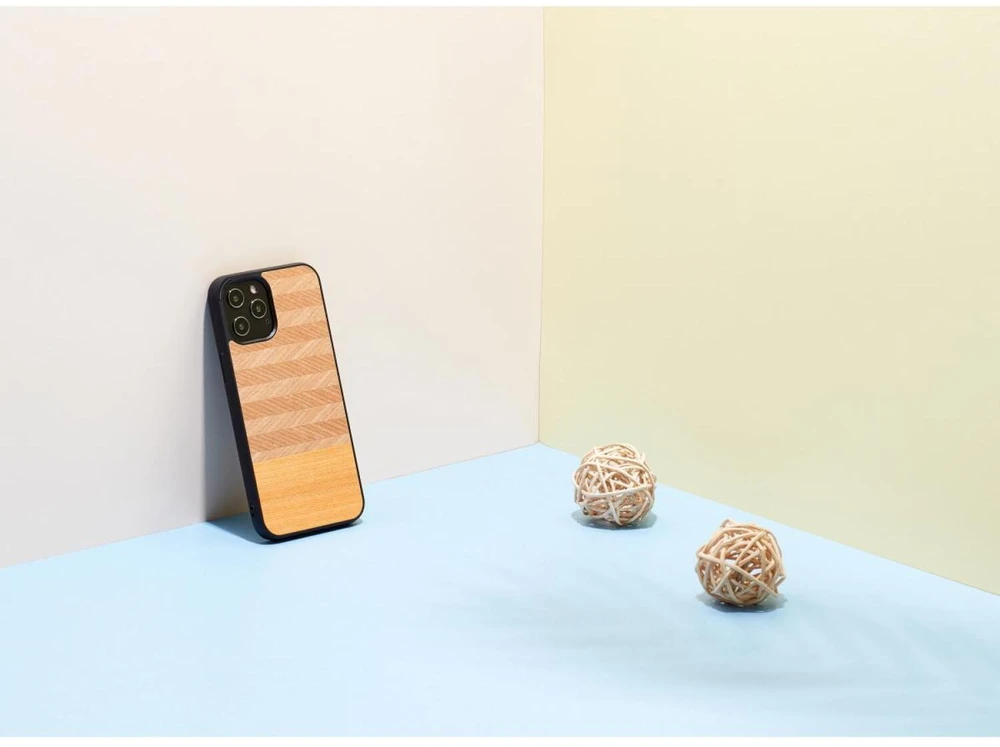 MAN&WOOD dėklas iPhone 12/12 Pro silkės kaulo rašto arancia juodas