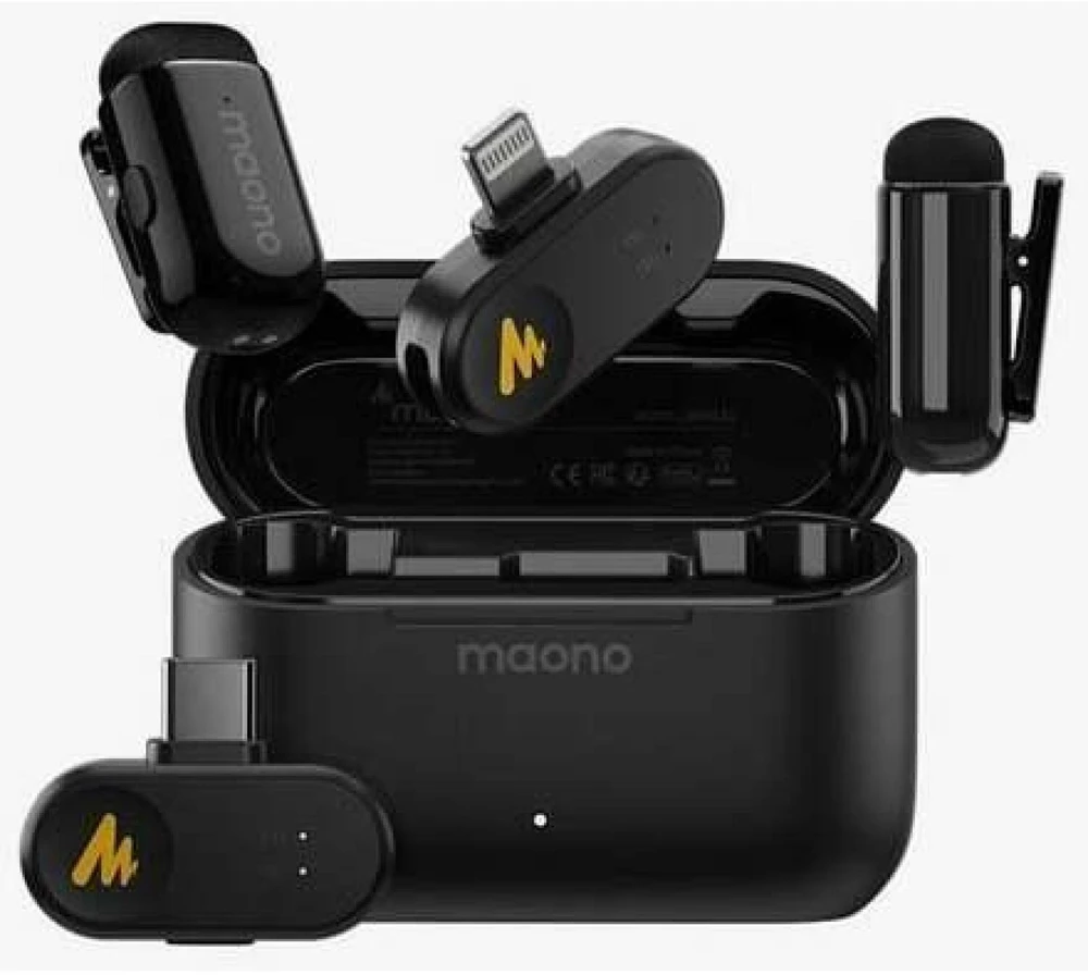 maono Wave T1 Mini (USB-C & Lightning + Charge Case) Juodas (Juodi) Belaidžiai Mikrofonai