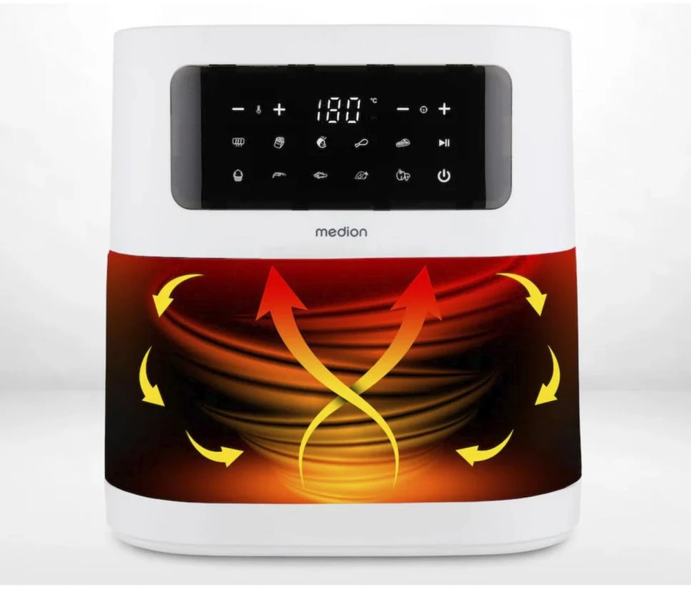 Medion karšto oro gruzdintuvė Life MD 11740 E40 XL, 50078152, 2150W, 5.2l, 50-200°C, 9 programos, 60 min laikmatis, ekranas, balta