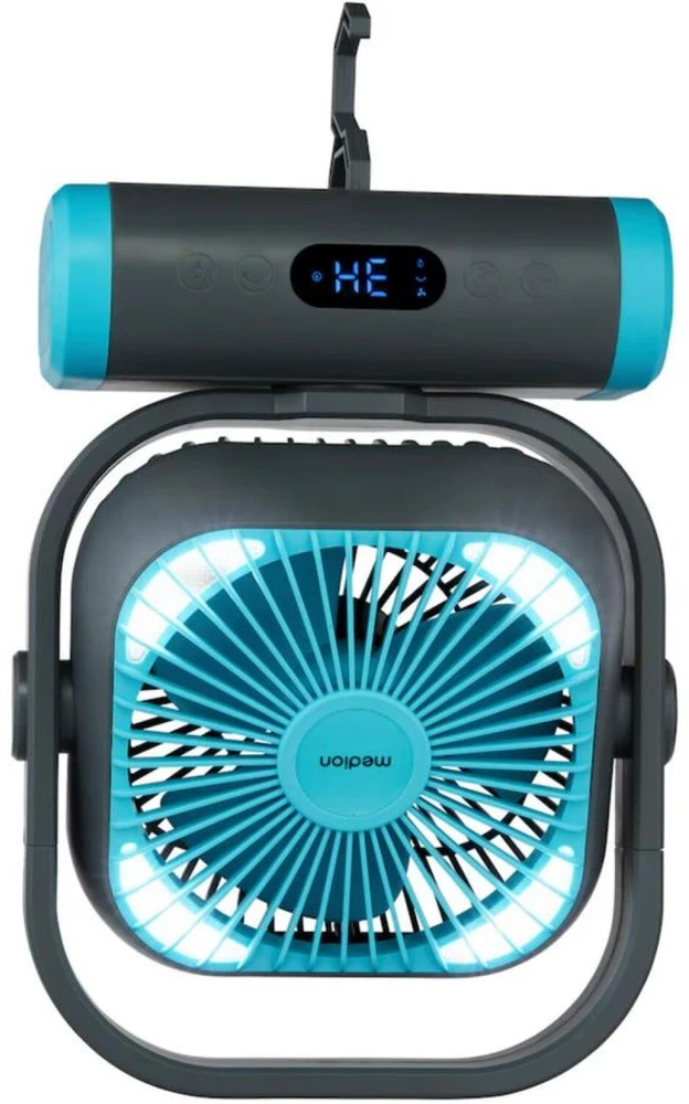 Ventiliatorius Medion LIFE Camping Ventilator E10 TF MD 12065 50078408, 20W, 4m/s, 48dB, 110°, 5 greičiai, 2 režimai, 10000mAh, USB-A, USB-C, LED