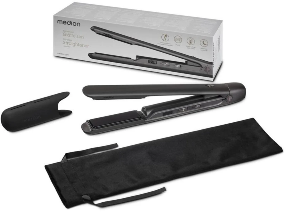 Medion LIFE HS2 plaukų tiesintuvas MD19865 50076372, 165-210°C, 5 nustatymai, keramikos-turmalino plokštės, 90x28mm, 60s įkaitimas