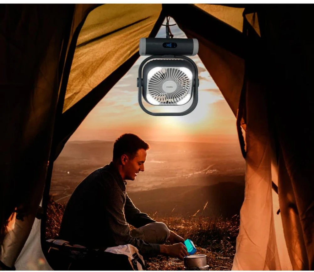 Medion LIFE Stovyklavimo ventiliatorius E10 TF MD 12065 50078440, 20W, 4m/s, 48dB, 110°, 5 greičiai, 2 režimai, 10000mAh, USB-A