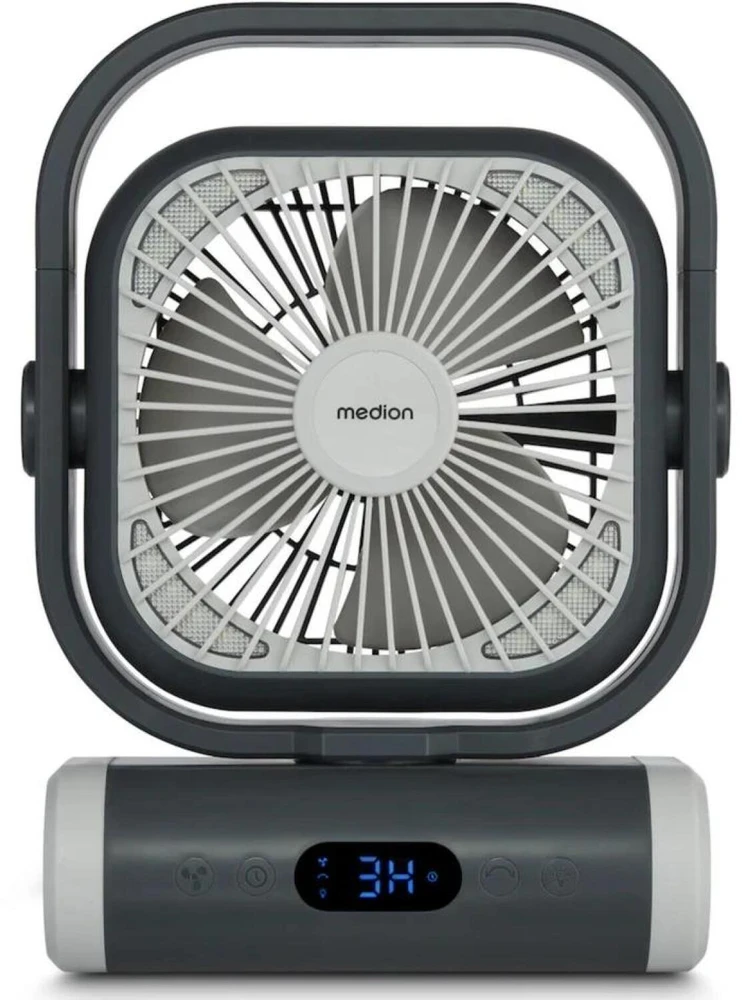 Medion LIFE Stovyklavimo ventiliatorius E10 TF MD 12065 50078440, 20W, 4m/s, 48dB, 110°, 5 greičiai, 2 režimai, 10000mAh, USB-A