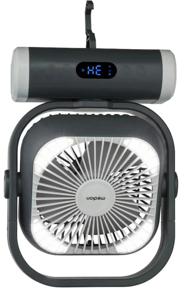 Medion LIFE Stovyklavimo ventiliatorius E10 TF MD 12065 50078440, 20W, 4m/s, 48dB, 110°, 5 greičiai, 2 režimai, 10000mAh, USB-A