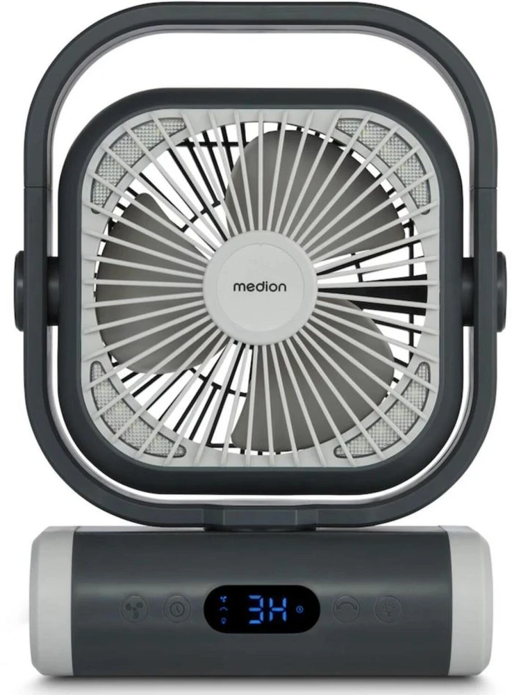 Medion LIFE Stovyklavimo ventiliatorius E10 TF MD 12065 50078440, 20W, 4m/s, 48dB, 110°, 5 greičiai, 2 režimai, 10000mAh, USB-A
