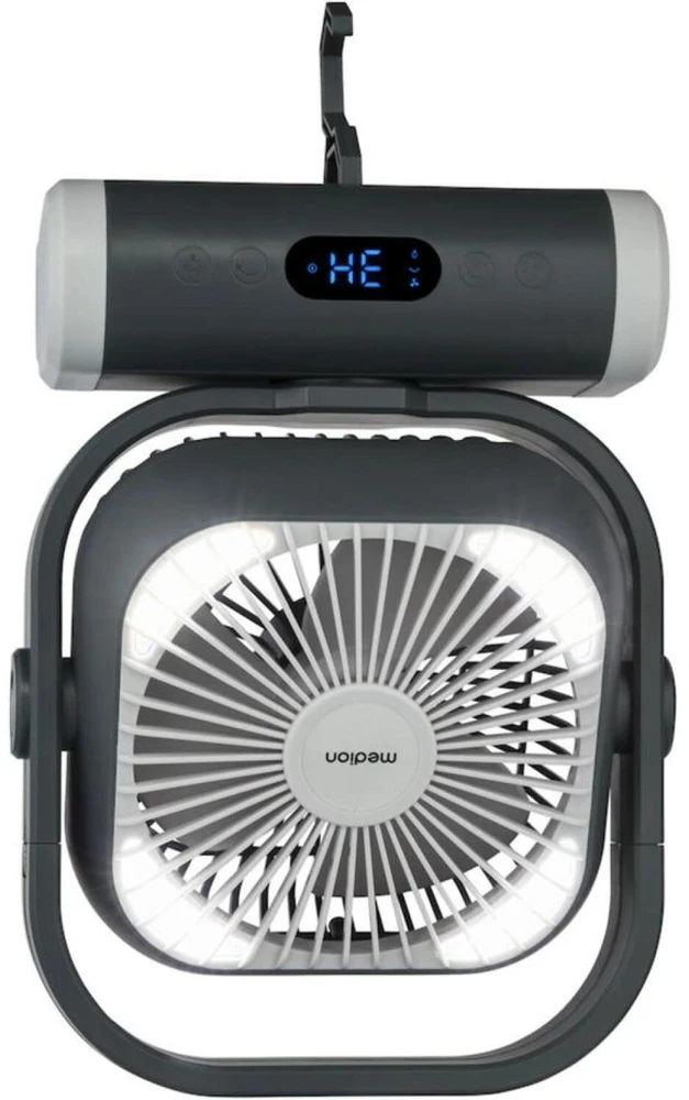 Medion LIFE Stovyklavimo ventiliatorius E10 TF MD 12065 50078440, 20W, 4m/s, 48dB, 110°, 5 greičiai, 2 režimai, 10000mAh, USB-A