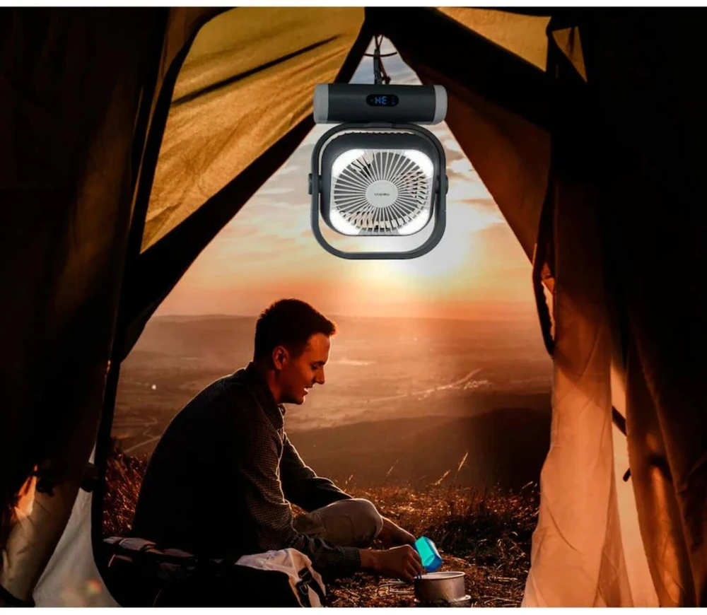 Medion LIFE Stovyklavimo ventiliatorius E10 TF MD 12065 50078440, 20W, 4m/s, 48dB, 110°, 5 greičiai, 2 režimai, 10000mAh, USB-A