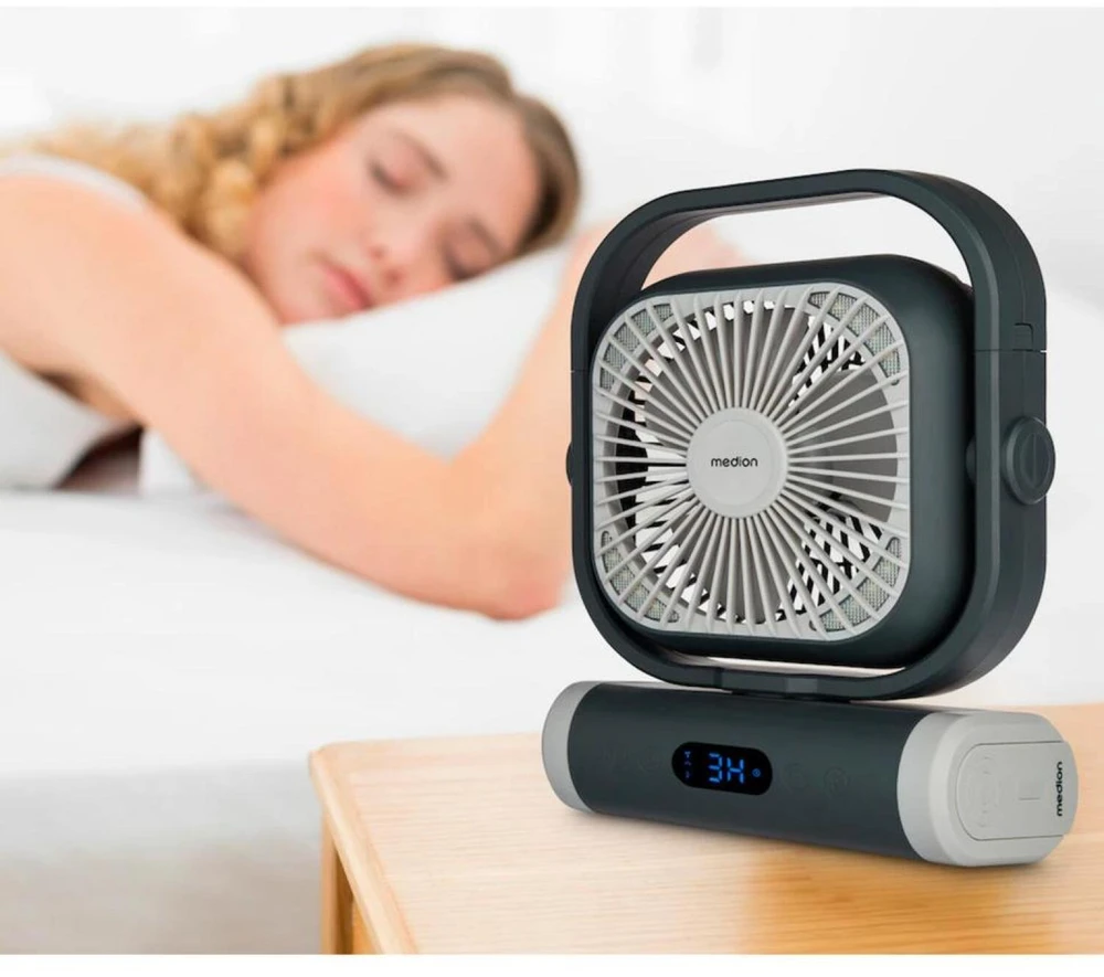 Medion LIFE Stovyklavimo ventiliatorius E10 TF MD 12065 50078440, 20W, 4m/s, 48dB, 110°, 5 greičiai, 2 režimai, 10000mAh, USB-A