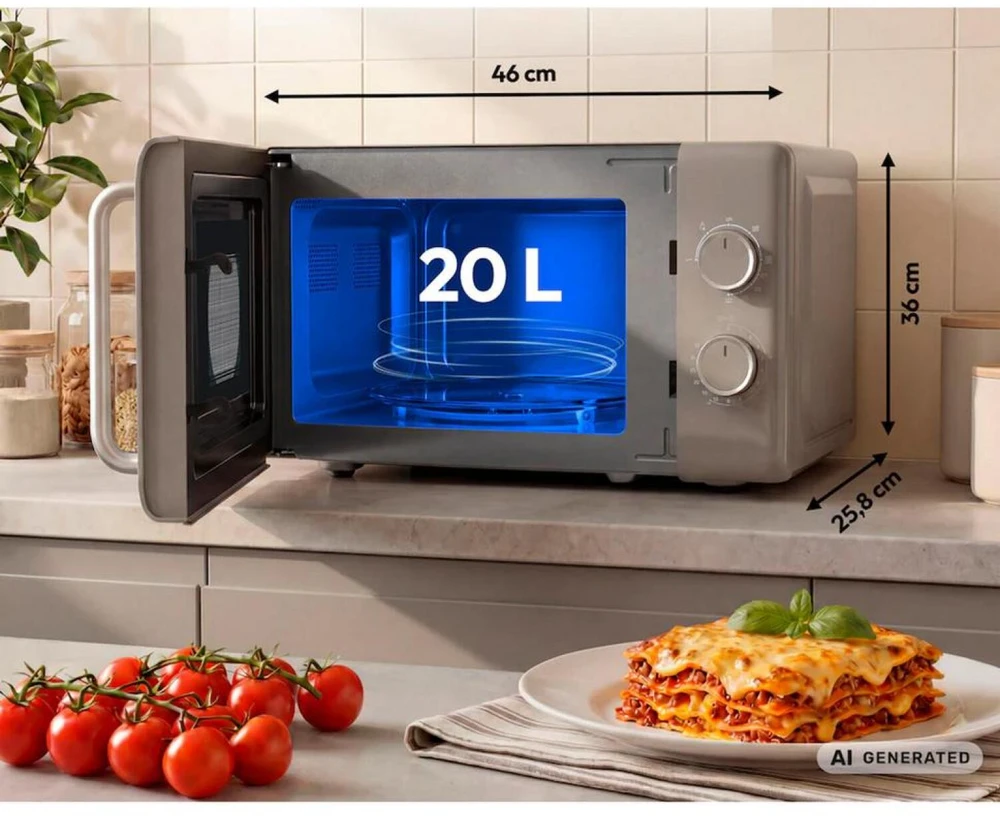 Medion mikrobangų krosnelė MD100119 50079803, 20 l, 800 W, 1000 W grilis, 5 lygiai, 35 min laikmatis, chromo rankena