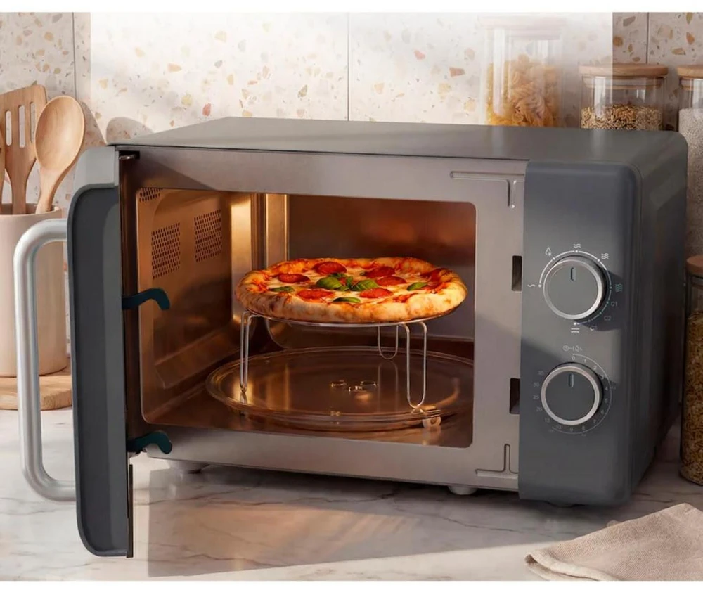 Medion mikrobangų krosnelė MD100119 Life Retro 50079805, 20l, 800W, 1000W grilis, 5 lygiai, 35min laikmatis, chromo rankena