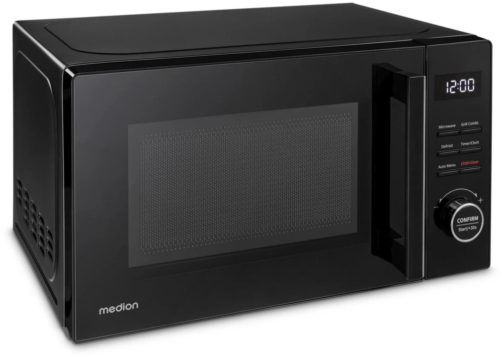 Medion mikrobangų krosnelė MD12021 50076272, 5 galios lygiai, 8 automatinės programos, grilis, laikmatis, LCD ekranas, juoda