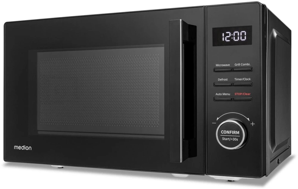 Medion mikrobangų krosnelė MD12021 50076272, 5 galios lygiai, 8 automatinės programos, grilis, laikmatis, LCD ekranas, juoda