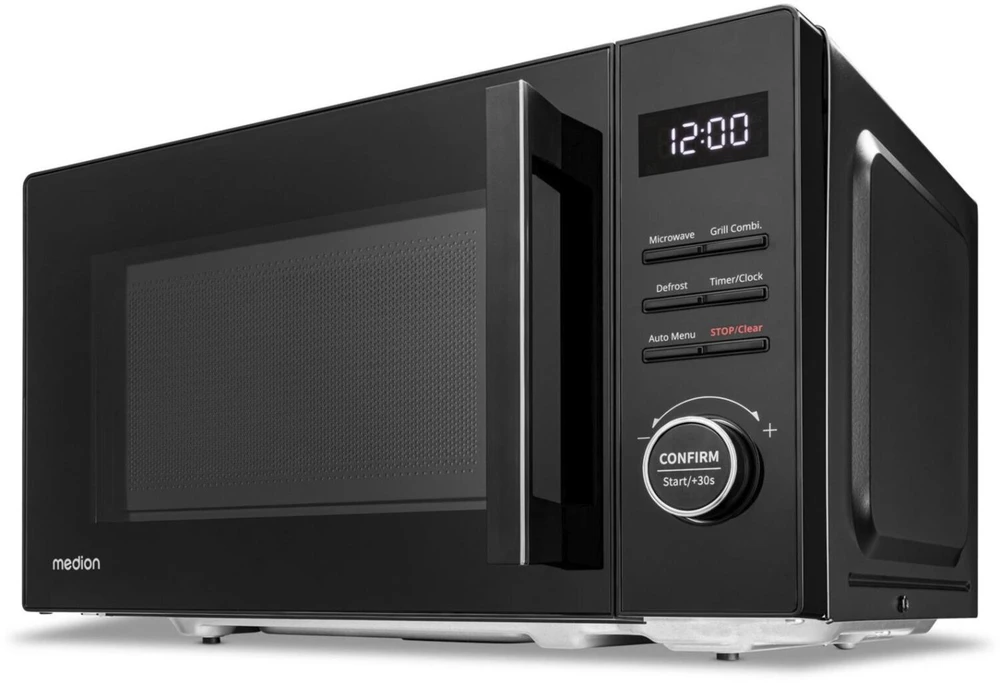 Medion mikrobangų krosnelė MD12021 50076272, 5 galios lygiai, 8 automatinės programos, grilis, laikmatis, LCD ekranas, juoda