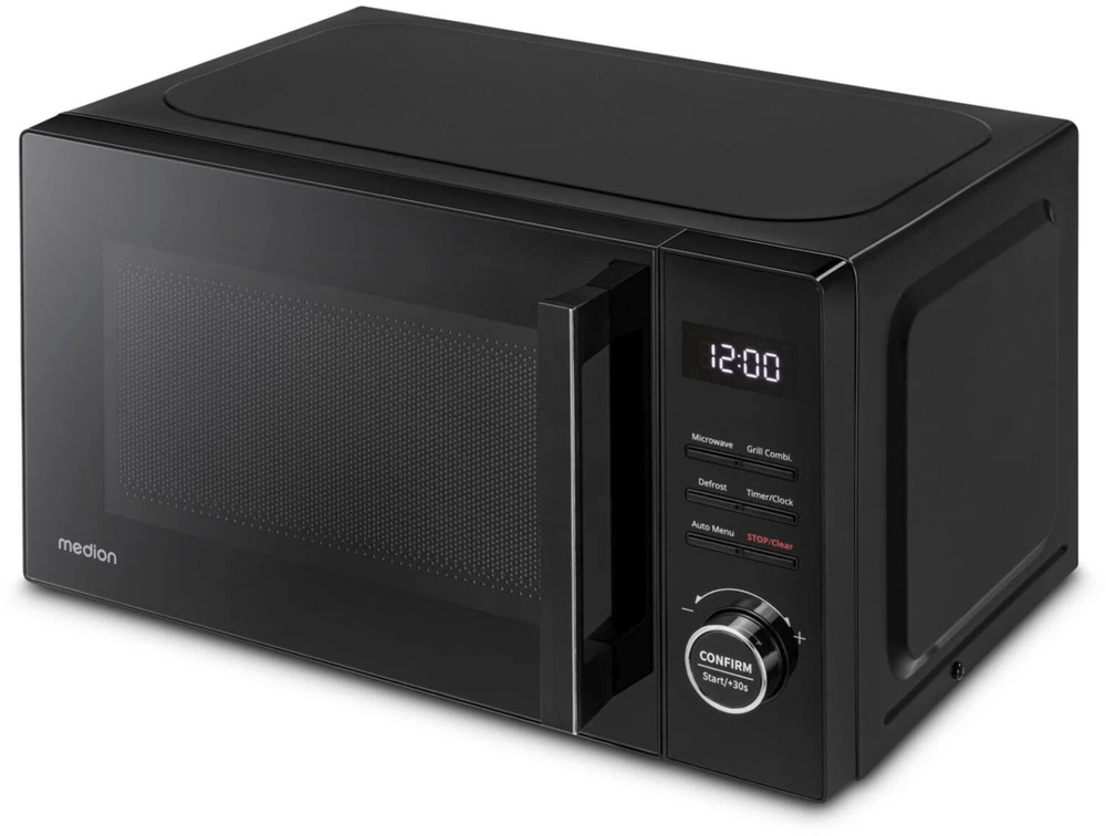 Medion mikrobangų krosnelė MD12021 50076272, 5 galios lygiai, 8 automatinės programos, grilis, laikmatis, LCD ekranas, juoda