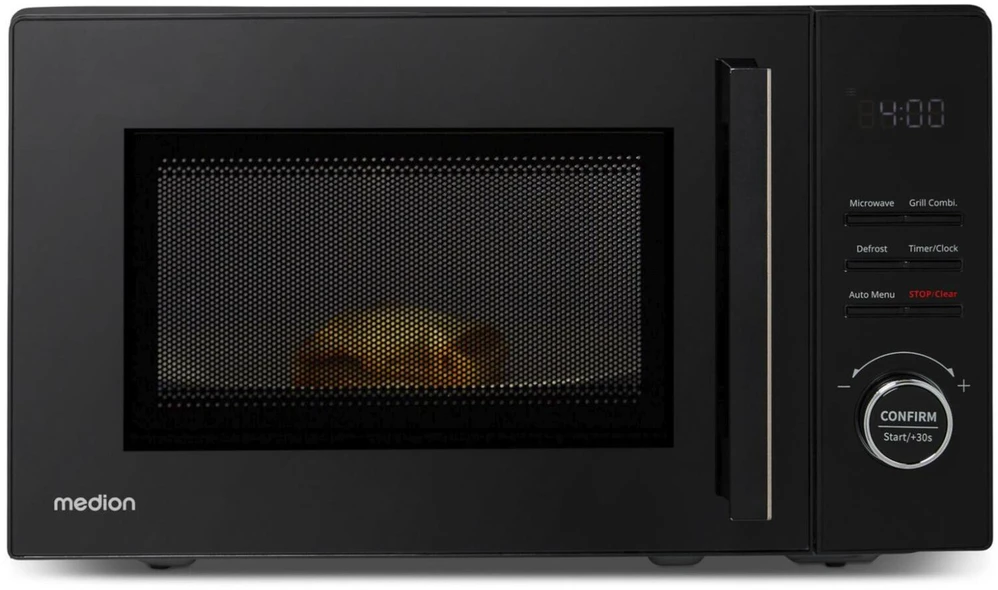 Medion mikrobangų krosnelė MD12021 50076272, 5 galios lygiai, 8 automatinės programos, grilis, laikmatis, LCD ekranas, juoda