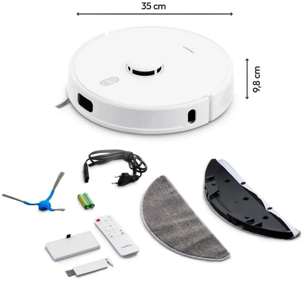 Medion robotų dulkių siurblys MD11916 X41 SW 50075800, 8000 Pa, 0.3 L, 240 min, 72 dB, Li-ion, baltas, apvalus, šlapias valymas