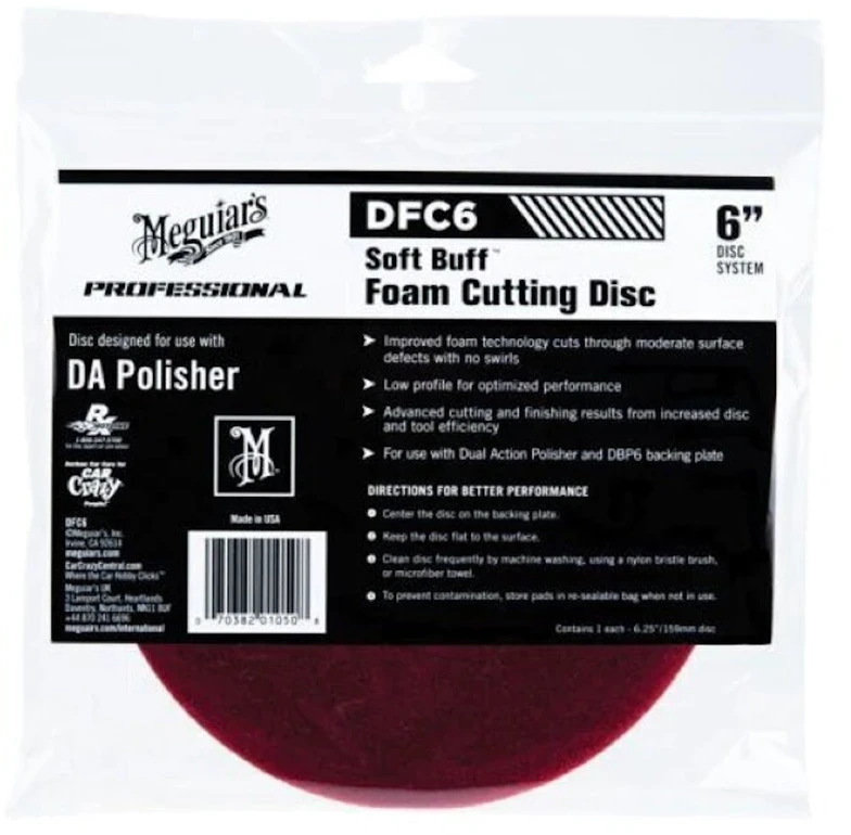 Meguiars DFC6 PRO 6'' 150 mm minkštas Buff DA (dviejų veiksmų) putplasčio pjovimo diskas – universalus su lipniu fiksavimu bet kokiam poliruokliui (JAV)