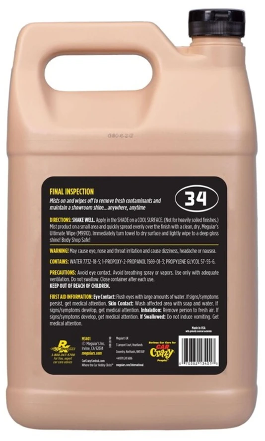 Meguiars M3401 Mirror Glaze Professional purškiamas detales galutiniam patikrinimui Touch Perfect po C2000 Clay (3,78L) (JAV)