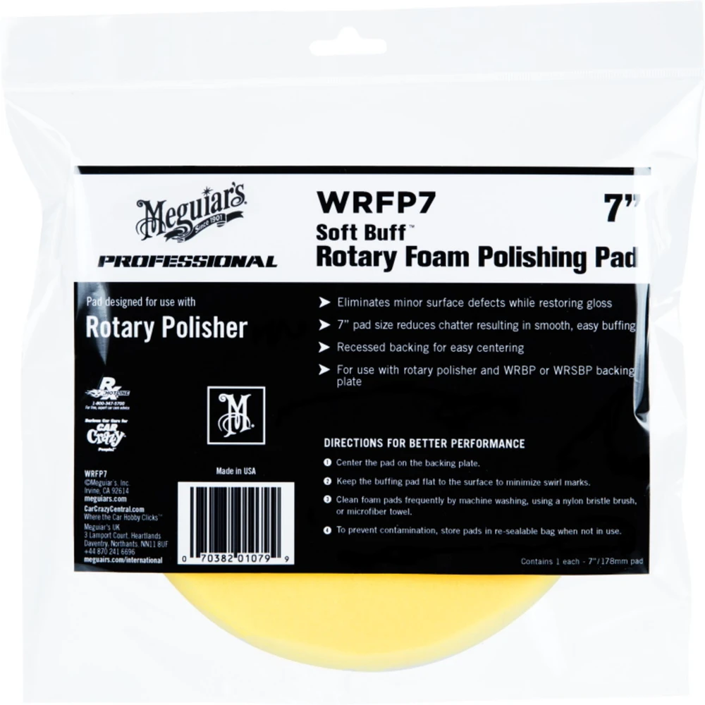 Meguiars WRFP7 Soft Buff 7'' (175 mm) rotacinis putplasčio poliravimo padas su patobulintu pašalina smulkius paviršiaus defektus (JAV)