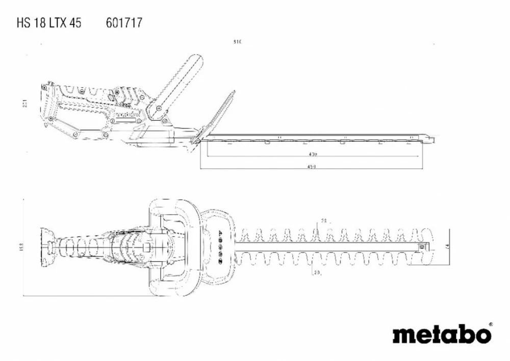 Akumuliatorinių gyvatvorių žirklių HS 18 LTX 45, korpusas, Metabo