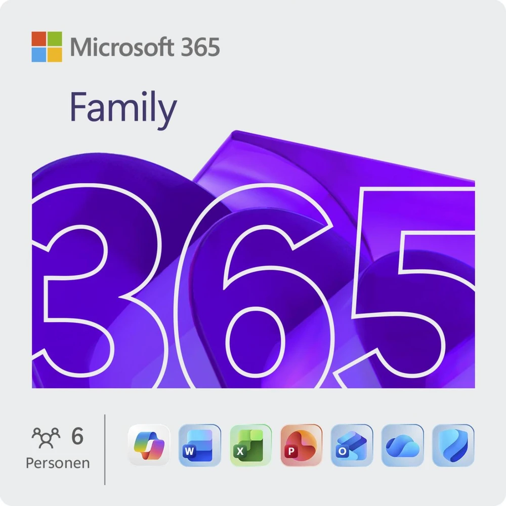 Microsoft 365 Family - Box-Pack (1 Jahr) - bis zu 6 Personen - be Medien - Mac, Android, iOS, Win - Deutsch