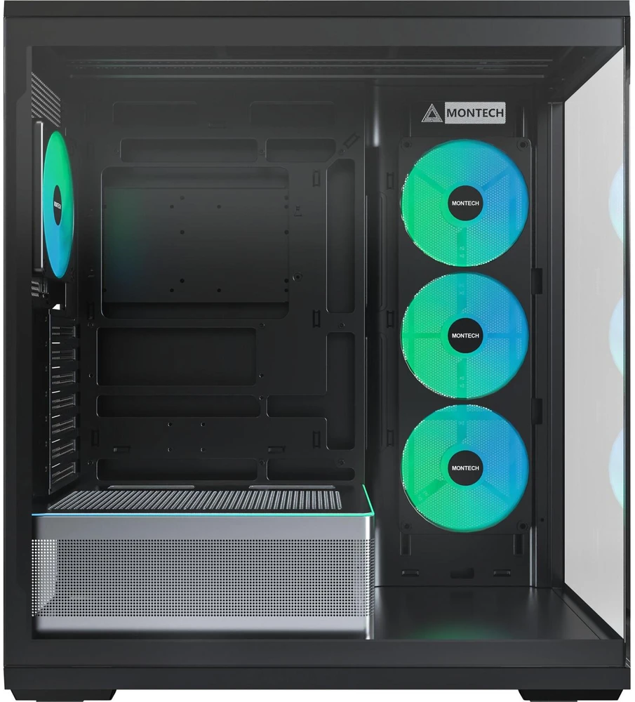 Montech kompiuterio korpusas TG3 (B), Midi-Tower, 58 l, juodas, grūdintas stiklas, RGB apšvietimas, ATX, USB-C, USB-A 3.2 Gen 1