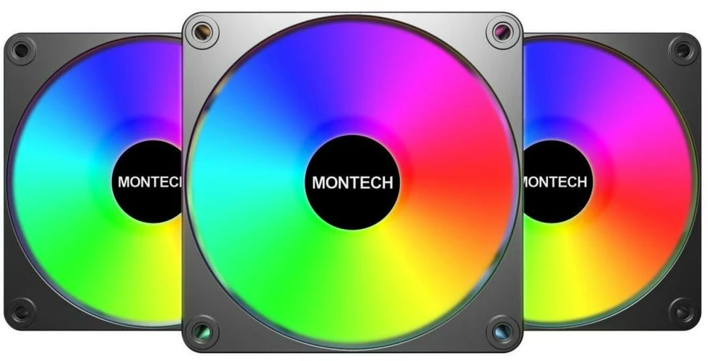 Montech GF120R V2 PWM ARGB ventiliatorius, 3 vnt. rinkinys, juodas