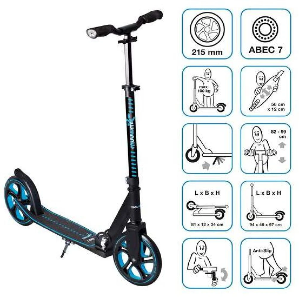 MUUWMI Aliuminio Scooter PRO skrejritenis 215 mm mėlynas AU 567