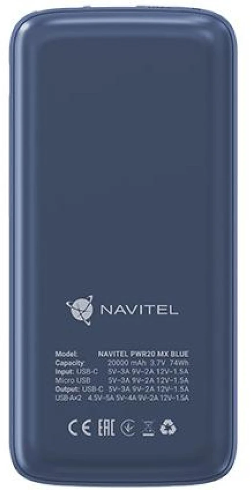Mėlynas 20000 mAh powerbankas Navitel PWR20 MX